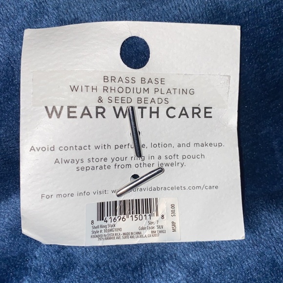 Pura Vida Silver Shell Ring Stack - Brass Base Band, Rhodium Plating - Picture 5 of 7